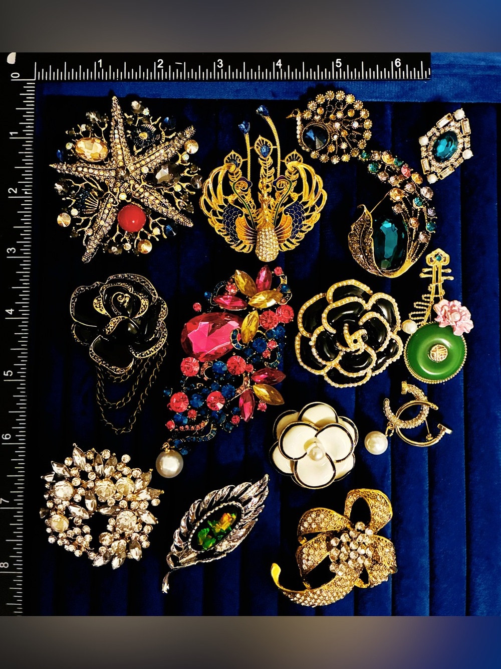 Lot of 14 Statement Brooches Rhinestone Peacock Starfish Flower Jewelry Gift
